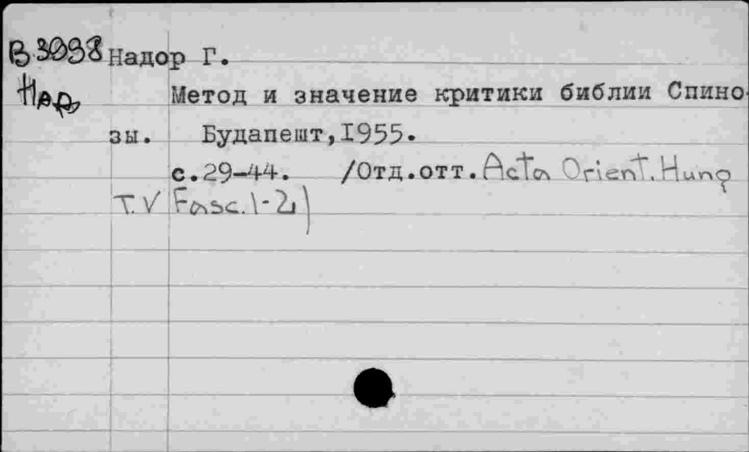 ﻿(Ь	Надо	о Г-			
	Метод и значение	критики	библии Спино
зы.	Будапешт.1955.		
	с. 29-/И- •	/Отд.	ОТТ. Ас7са	Эг'\еп.. Ниг»^)
	XVI			
			